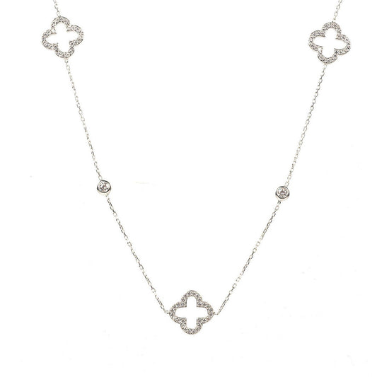 Open Clover Long Necklace Silver