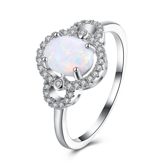 4.50 CTTW Oceanic Opal Pav'e Circular Classic Ring in 18K White Gold I