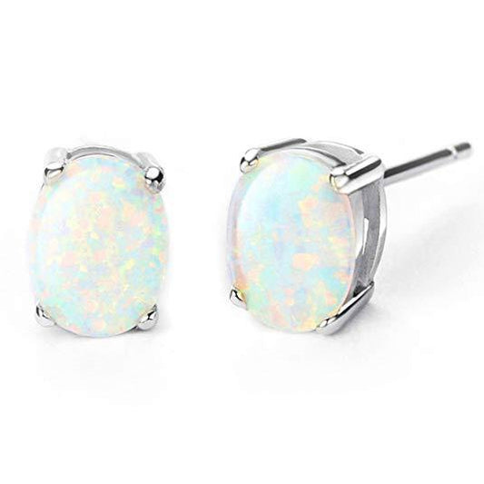 3.00 CT Oval Cut Opal Stud Earring in 18K White Gold Plated