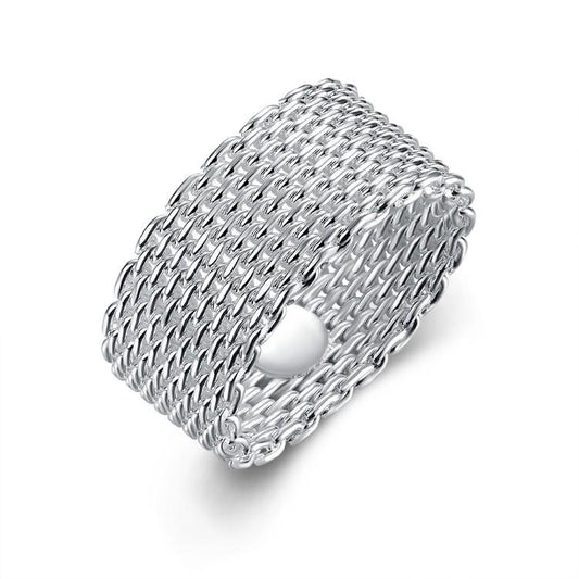 Sterling Silver Plated Woven Mesh Ring