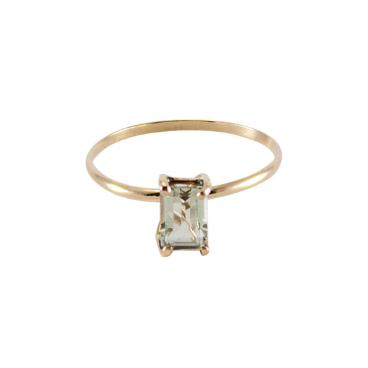 Green Amethyst Four Prong 14K Gold Filled Solitaire Ring